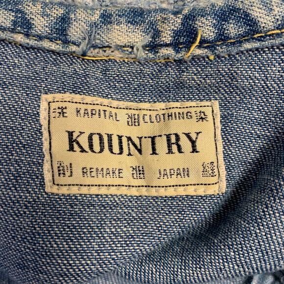 KAPITAL Size L Indigo Distressed Denim Snaps Long Sleeve Shirt - Picture 6 of 6